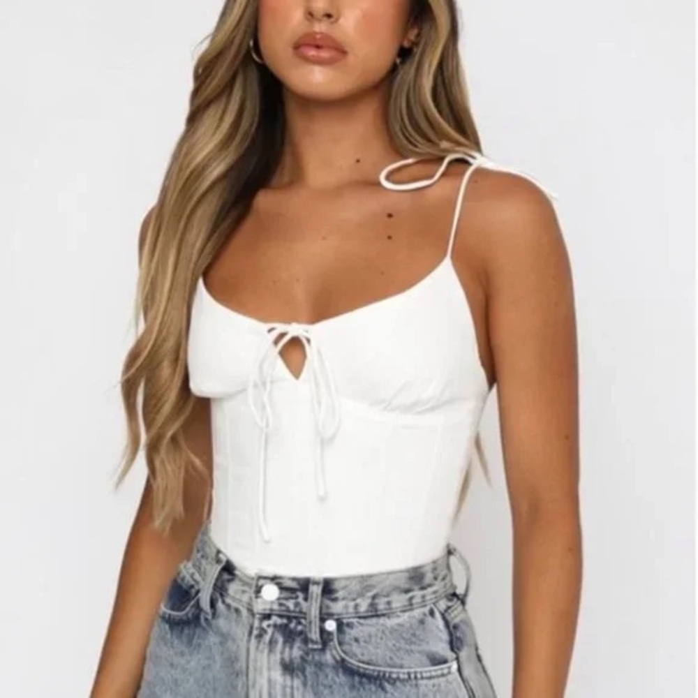 White Fox Boutique White Tie-Front Corset Camisole